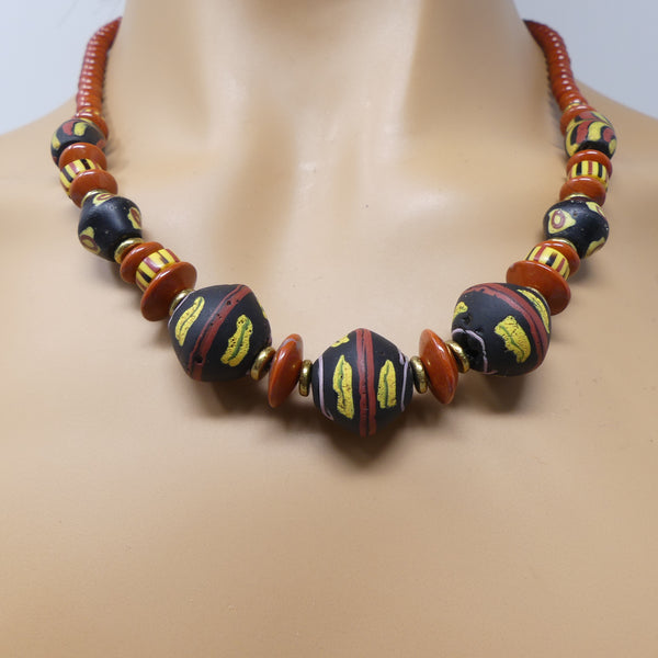 Necklace, African Trade Beads with Red Jasper, 20 inches Long