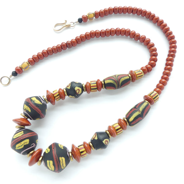 Necklace, African Trade Beads with Red Jasper, 20 inches Long