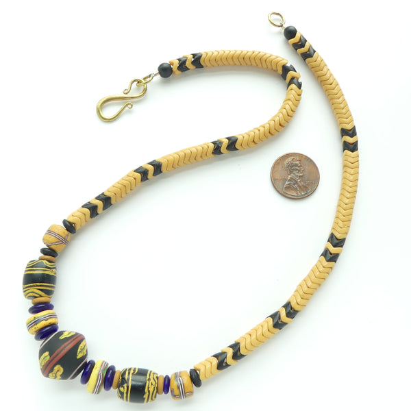 Glass Snake Beads with Antique Venetian Lampworked Trade Beads, 18.5 inches long