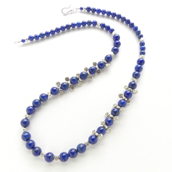 Lapis Round Beads 8 & 6mm with Fun Thai Silver Butterfly Beads and More, 22.5 inches
