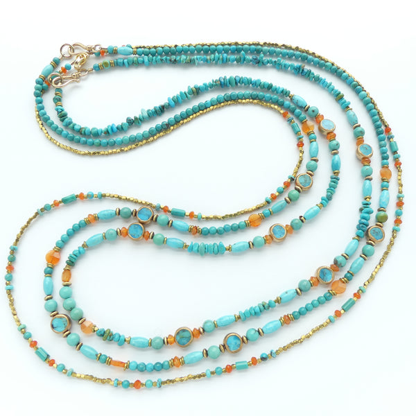 Necklace of Turquoise Small Focal Beads and Mini Chips, 27 inches long