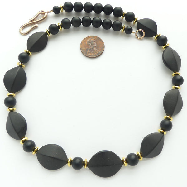 Matte Black Onyx Special Shapes with 8mm Round Beads, 19 inches Long