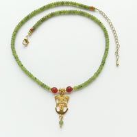 Reproduction of Pre-Columbian Gold Diety/Warrior with Serpentine & Carnelian, 17-20 inches