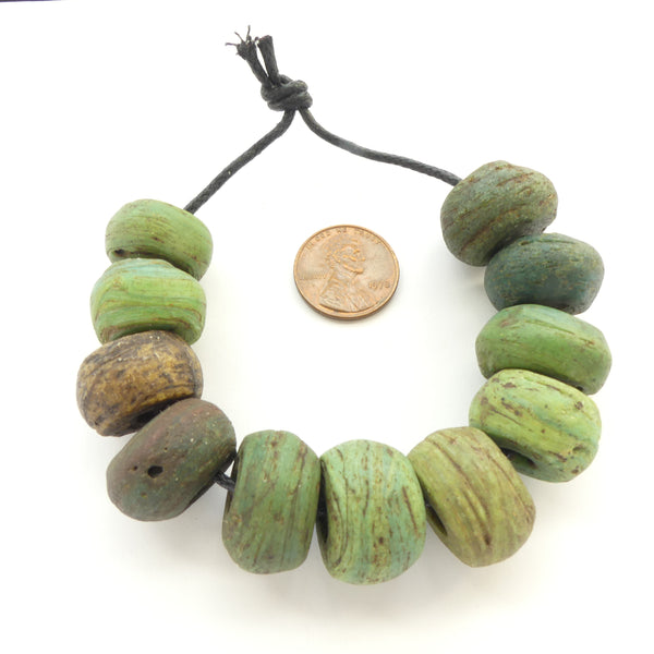 Hebron Beads, Antique, Mostly Green, Set of 11