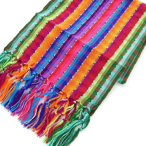 Scarves, Handwoven Cotton with Fringe, Bright Multi Stripe, 9 inches wide, 4.5 ft long