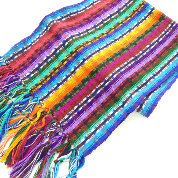 Scarves, Handwoven Cotton with Fringe, Bright Multi-Colors, 4.5 feet long, 9 inches wide