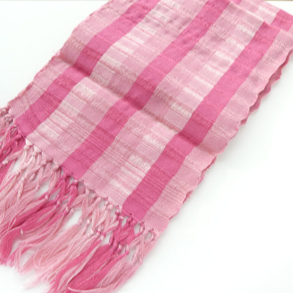 Scarves, Handwoven Cotton with Fringe, Tonal Pink, 9 nches wide, 4.5 feet long
