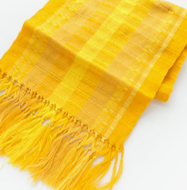 Scarves, Handwoven Cotton with Fringe, Tonal Yellow, 9 inches wide, 4.5 ft long