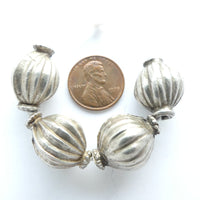 Indian Silver Antique Collared Fluted Beads from Himachal Pradesh, Set of 4