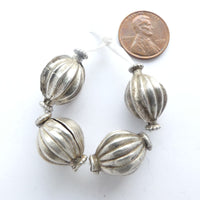 Indian Silver Antique Collared Fluted Beads from Himachal Pradesh, Set of 4