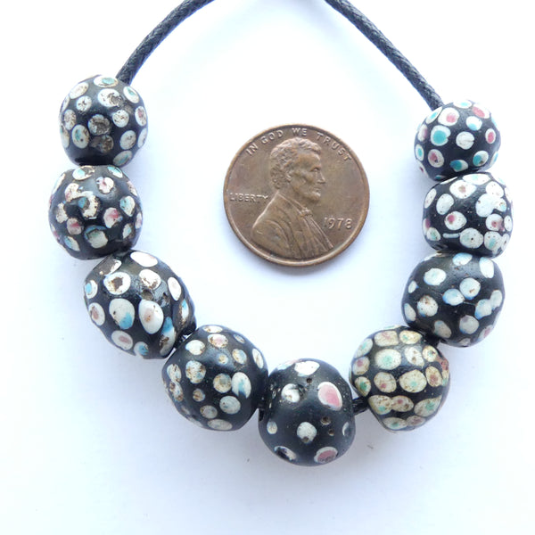 Skunk (Eye) Beads, Antique Venetian Lampwork, Set of 9