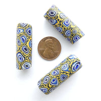 Millefiori Antique Venetian Trade Beads, Set of 3 Blue and Amber