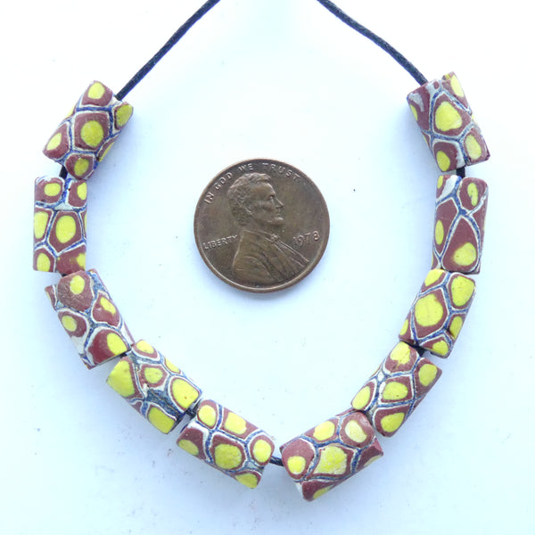Millefiori, Antique Venetian Trade Beads, Set of 10 Small Yellow Beads