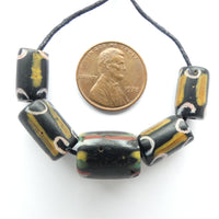 Black Antique Venetian Lampwork Trade Beads, Set of 5