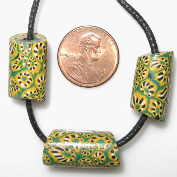 Millefiore African Trade Beads, Set of 3 Made of Bundled Murrine
