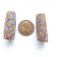 Millefiore African Trade Beads, Multi-colored Chevron Canes, 30mm, Set of 2