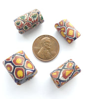 Millefiori African Trade Beads, Lot of 4 Beads, Largest 16x15mm