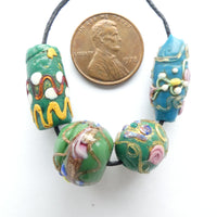 Wedding Cake Beads, Antique Venetian Lampwork, Set of 4