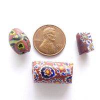 Millefiore African Trade Beads, Mixed Lot of 3, Largest 20x10mm