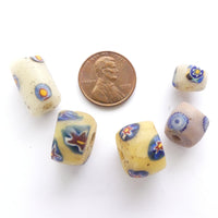 Millefiore African Trade Beads, Mixed Lot of 5, Largest 18x10mm