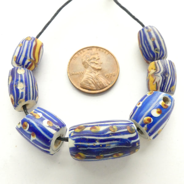 Blue Antique Venetian Lampwork, Set of 7