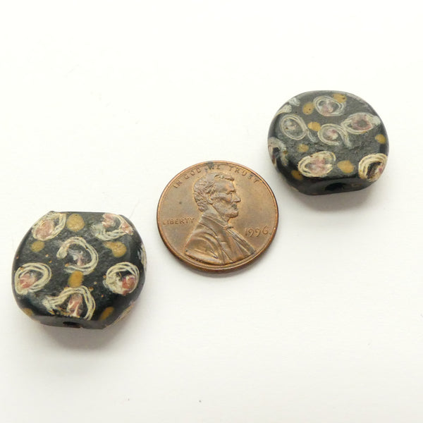 Black Antique Venetian Lampwork, Tabular with Complex Eyes, 17x19x6mm