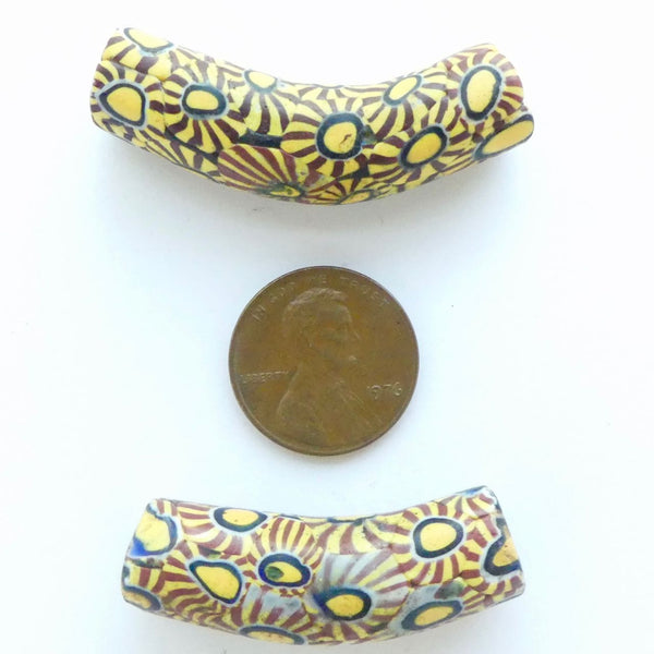 Millefiori, Antique Venetian Trade Beads, Set of Two Elbows