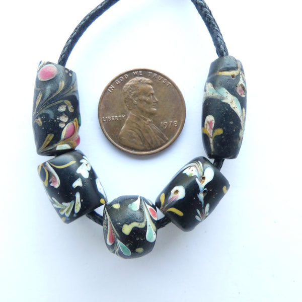 Fancy Antique Venetian Lampwork Beads, Set of 5