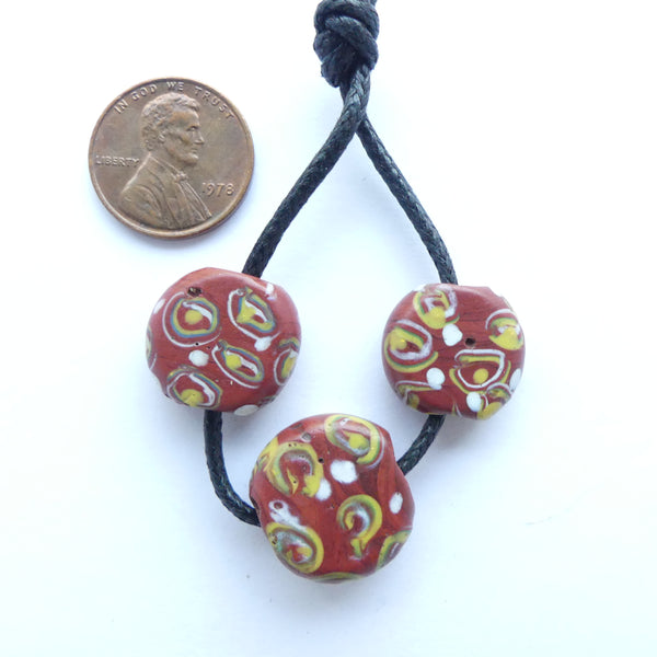 Tabular Antique Venetian Lampwokr Beads, Set of 3, Largest 16mm