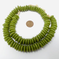 Powder Glass Rondelles, Olive