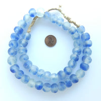 Krobo Recycled Glass Round Beads, Blue/Clear Mix 14mm