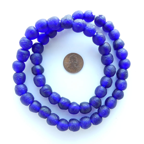 Krobo Recycled Round Glass Beads, Royal Blue 10mm