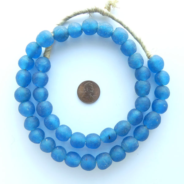 Krobo Recycled Glass, Round Beads Dark Aqua 12mm