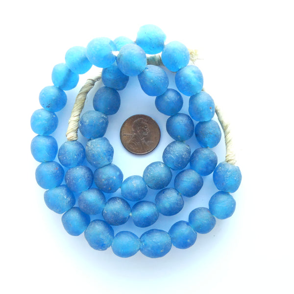 Krobo Recycled Glass, Round Beads Dark Aqua 12mm