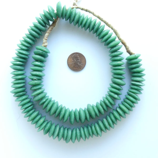 Powder Glass Rondelles, Green