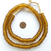 Powder Glass (Fused) New Donuts, Dark Honey Color, 4x12mm on 22-inch Strands