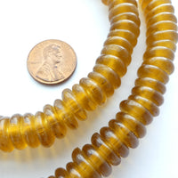 Powder Glass (Fused) New Donuts, Dark Honey Color, 4x12mm on 22-inch Strands
