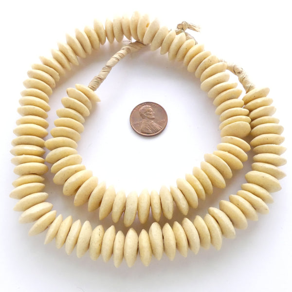 Powder Glass Rondelles, Cream, 4x14mm on 21-inch Stramds