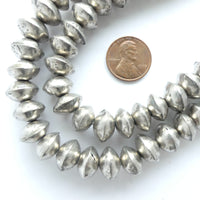 Silver (White Metal) Mali Hollow Bicone Beads, Strand, 9x12mm