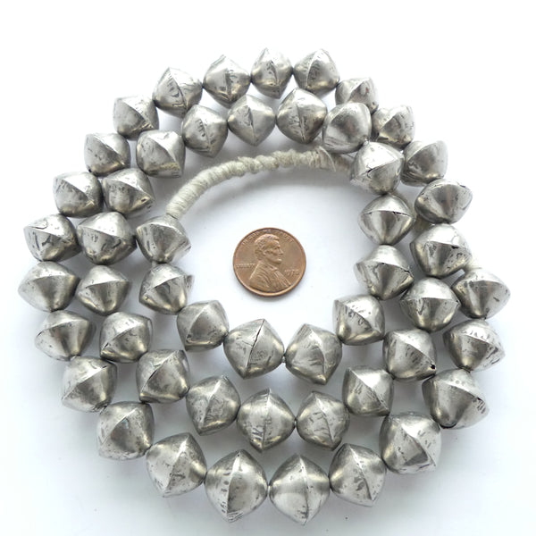 Silver (White Metal) Strands of Hollow Mali Pointed Bicone Bead, 12x15mm