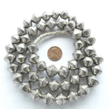 Silver (White Metal) Strands of Hollow Mali Pointed Bicone Bead, 12x15mm