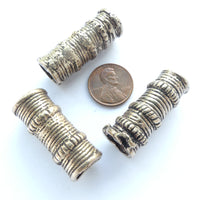 Nigerian Extra Large Antique Brass Cylinder Beads, Set of 3