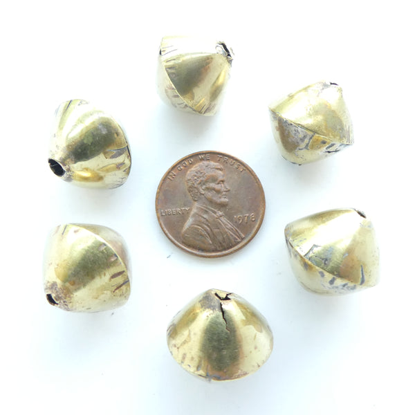 Brass, Mali Hollow Bicone Beads, 15x15mm, Set of 6