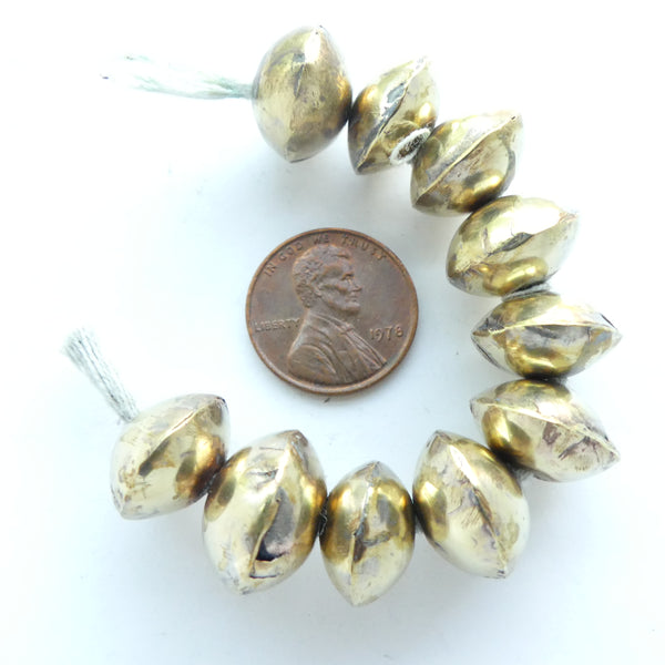 Brass, Mali Hollow Bicones 10x15mm, Set of 10