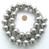 Silver (White Metal) Strand of Mali Round Beads, 20mm