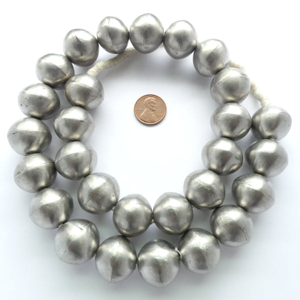 Silver (White Metal) Strand of Mali Round Beads, 20mm