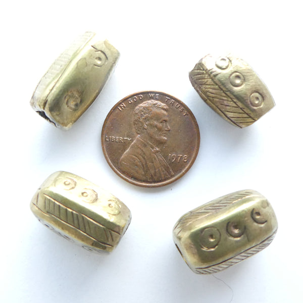 Brass, Nigerian Antique Forged and Stamped Beads, Set of 4