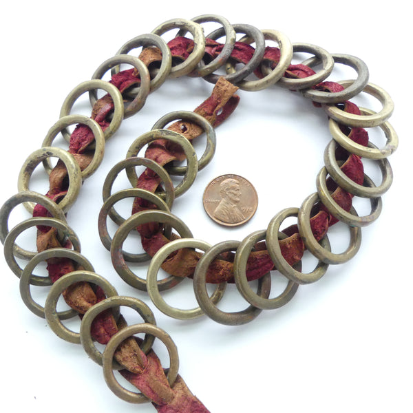 Brass, Money Ring Belt with 31 Antique Nigerian Rings