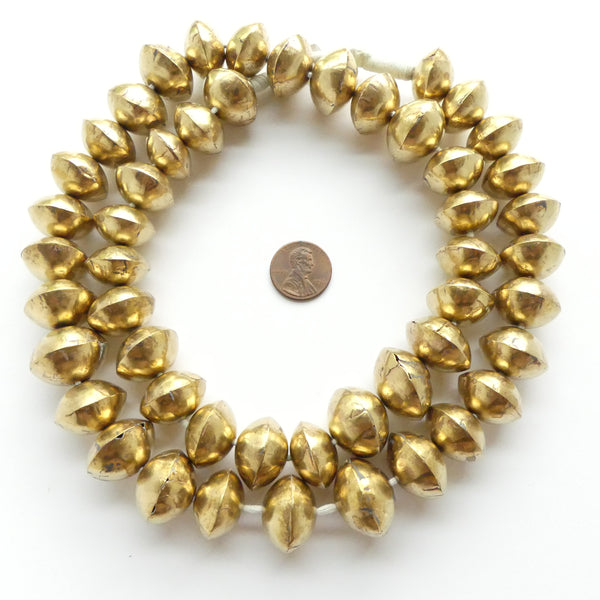Brass, Mali Large Hollow Bicone Beads, 28-inch Strands of 50 Beads