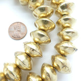 Brass, Mali Large Hollow Bicone Beads, 28-inch Strands of 50 Beads